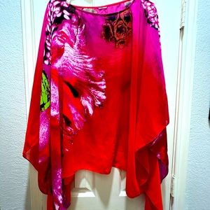 Hot pink, sheer flowers, kimono, cover-up